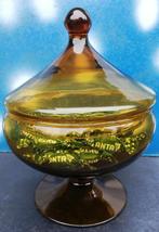 Snoeppot. Amber glas. Empoli. Italy. 19 cm. Vintage., Antiek en Kunst, Ophalen