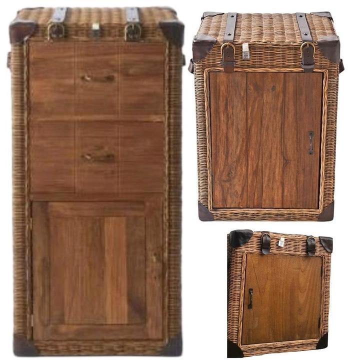 3 rivièra maison trunk kasten rustic rattan / leder / hout, Huis en Inrichting, Kasten | Overige, Ophalen