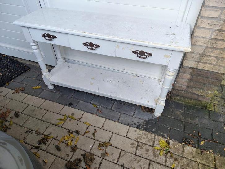 sidetable met 3 lades, Huis en Inrichting, Tafels | Sidetables, Gebruikt, 25 tot 50 cm, 100 tot 150 cm, Overige vormen, Grenenhout