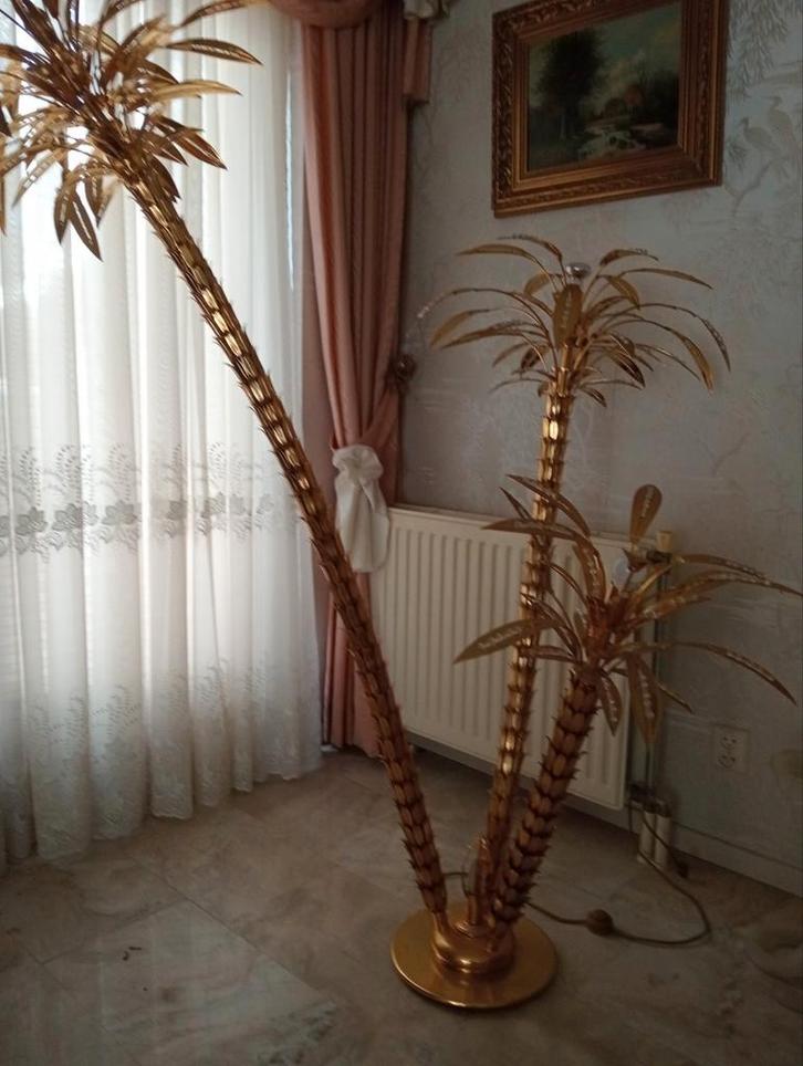 Vintage Italiaanse Palmboom Vloerlamp Maison Jansen, Huis en Inrichting, Lampen | Vloerlampen, Gebruikt, 150 tot 200 cm, Glas