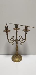 1971)Antiek koperen 3 armen kandelaar met het dover, Antiek en Kunst, Antiek | Kandelaars, Ophalen of Verzenden, Koper of Brons