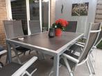 Tuinset met 4 verstelbare stoelen. Blad is 160 x 110 c, Tuin en Terras, Tuintafels, Ophalen, Gebruikt, Rechthoekig, Aluminium