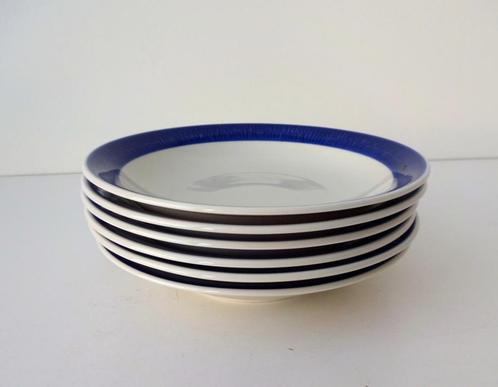 Zes diepe borden wit met blauw Koka Rörstrand Sweden 3650-s, Antiek en Kunst, Antiek | Keramiek en Aardewerk, Ophalen
