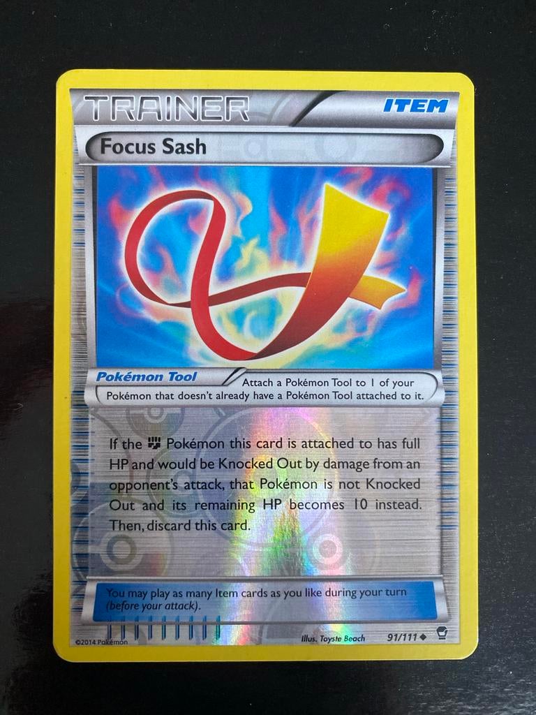Focus Sash 91/111 Rev. Holo Pokémon XY Furious Fists 2014, Ophalen of Verzenden, Zo goed als nieuw, Losse kaart, Foil