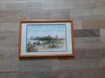 Ingelijste aquarel landschap waterkant Makkum, Antiek en Kunst, Kunst | Schilderijen | Klassiek, Ophalen of Verzenden