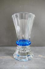 Vintage vaas kristal helder glas met blauwe ring France, Verzenden