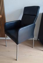 Eetkamerstoelen zwart leer (4 stuks), Huis en Inrichting, Stoelen, Ophalen, Zwart, Metaal, Vier