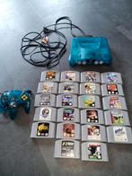 Spelcomputer Nintendo 64 Blue met 22x spellen, Gebruikt, Ophalen of Verzenden