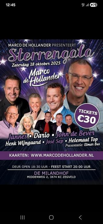 Entreekaarten Sterrengala Marco de Hollander beschikbaar voor biedingen