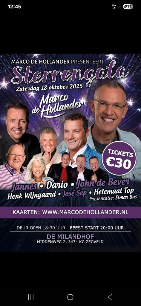 Entreekaarten Sterrengala Marco de Hollander, Huis en Inrichting, Keuken | Servies, Nieuw, Overige typen, Overige stijlen, Overige materialen