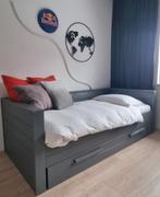 Woood bed+bureau 'Dennis' - steelgrey, Ophalen, Eenpersoons, Hout, 90 cm