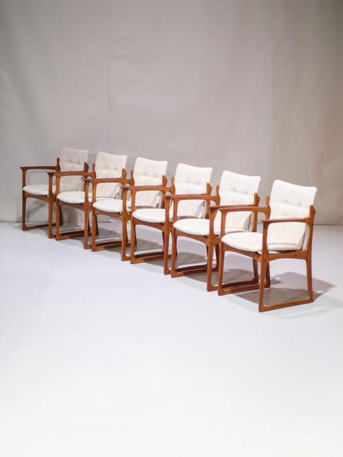 6x Vamdrup eetkamerstoelen vintage Deens, Huis en Inrichting, Stoelen, Zo goed als nieuw, Vijf, Zes of meer stoelen, Hout, Stof