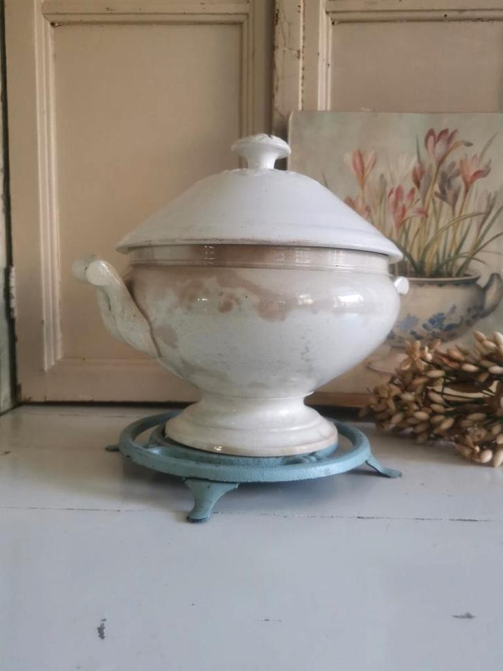 Antieke beboterde Franse terrine, Antiek en Kunst, Antiek | Schalen, Ophalen of Verzenden