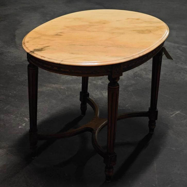 Ovalen bijzettafel met echt marmeren blad – 5373 cm Antiek, Huis en Inrichting, Tafels | Bijzettafels, Gebruikt, Ovaal, 60 cm of meer