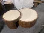 Salontafel Set Beige Marmer/Mangohout, Ophalen, Rond, Nieuw, 50 tot 100 cm