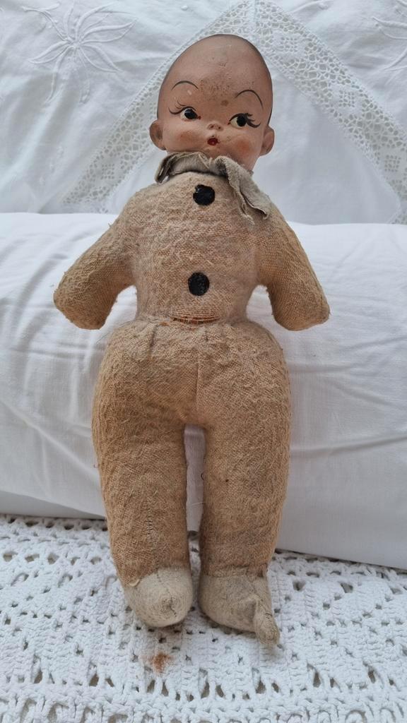 Antieke Stoffen Pop met Biscuit Hoofd, Antiek en Kunst, Antiek | Speelgoed, Ophalen of Verzenden