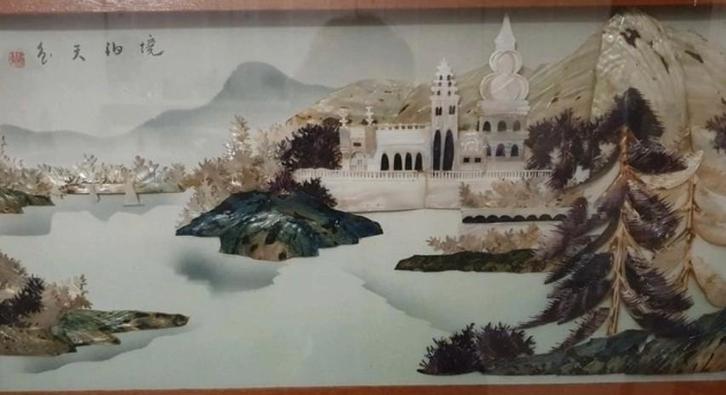 Chinese parelmoer abalone schelpenkunst, Antiek en Kunst, Kunst | Niet-Westerse kunst, Ophalen
