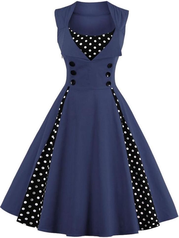 Blauwe stippen jurk rockabilly vintage retro dames vrouwen, Kleding | Dames, Jurken, Nieuw, Blauw, Knielengte, Verzenden