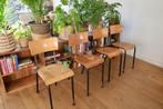 4 leuke vintage schoolstoelen, Huis en Inrichting, Stoelen, Ophalen, Gebruikt, Bruin, Vintage