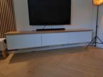 hoogglans wit tv meubel met houten bovenkant te koop, Huis en Inrichting, Kasten | Televisiemeubels, Minder dan 100 cm, 25 tot 50 cm