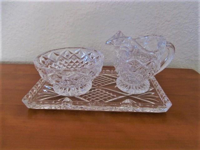 Antiek Kristal Glas Roomstel Violetta, Antiek en Kunst, Antiek | Glas en Kristal, Verzenden