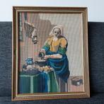 Vintage Borduurwerk 'Melkmeisje' in Lijst, Ophalen of Verzenden