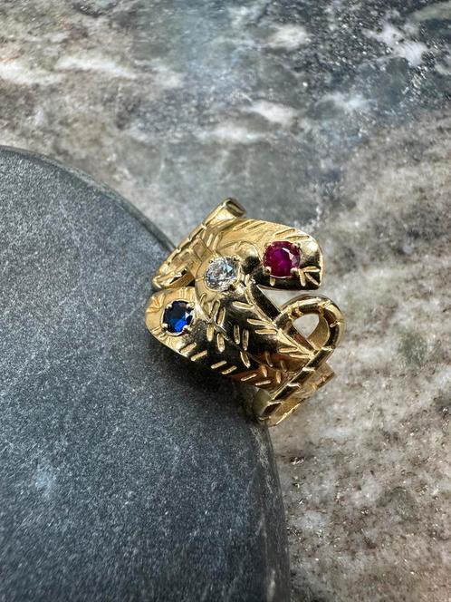 14k Gouden Slangenring met Edelstenen, Sieraden, Tassen en Uiterlijk, Ringen, Nieuw, Dame of Heer, 20 of groter, Goud, Goud, Met edelsteen