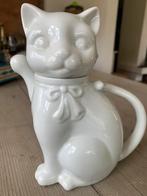 Vintage Barbotine  theepot poes wit, Ophalen