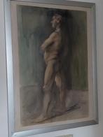 Oude grote aquarel: Mannelijk Naakt, Ophalen, Schilderij