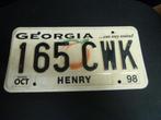 Kentekenplaat licenseplate Georgia Henry USA, Verzamelen, Automerken, Motoren en Formule 1, Auto's, Gebruikt, Ophalen of Verzenden