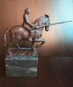Ridder te paard met lans, brons beeld sculptuur op marmeren, Antiek en Kunst, Ophalen of Verzenden, Brons