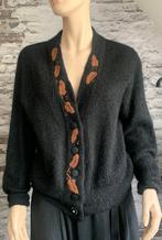 Vintage Italiaans wol/mohair zwart met bruin vest, mt. S/m, Dolly Pret a Porte, Zwart, Ophalen of Verzenden, Zo goed als nieuw