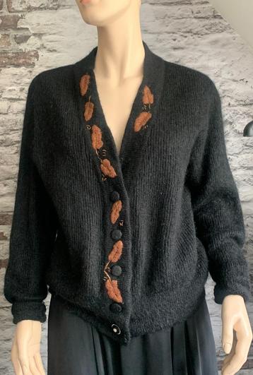 Vintage Italiaans wol/mohair zwart met bruin vest, mt. S/m beschikbaar voor biedingen
