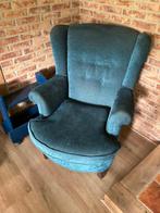 2 blauwe groene grote stoelen, Huis en Inrichting, Fauteuils, Ophalen, Gebruikt, Minder dan 75 cm, Stof