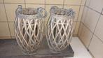 2 windlichten, Huis en Inrichting, Woonaccessoires | Kandelaars en Kaarsen, Ophalen, Zo goed als nieuw, Hout