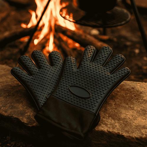 Hittebestendige Handschoenen set Siliconen gevoerd zwart, Tuin en Terras, Barbecue-accessoires, Nieuw, Ophalen of Verzenden
