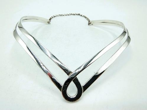 Prachtig zilveren design spangcollier, 925 1e gehalte zilver, Sieraden, Tassen en Uiterlijk, Kettingen, Gebruikt, Zilver, Zilver