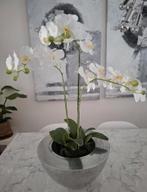 Kunst Orchidee in Zilverkleurige Pot, Huis en Inrichting, Kamerplanten, Overige soorten, In pot, Minder dan 100 cm, Bloeiende kamerplant