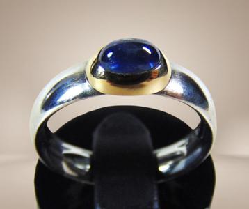 #10 NIEUWE strakke 925 zilver/18k goud design ring SAFFIER! beschikbaar voor biedingen