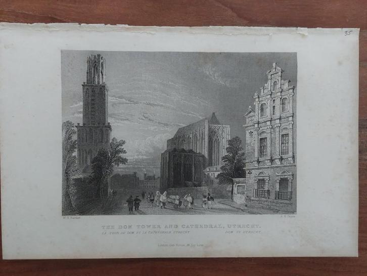 35 / Utrecht de Domtoren en kathedraal - gravure Terwen 1860, Antiek en Kunst, Kunst | Etsen en Gravures, Ophalen of Verzenden