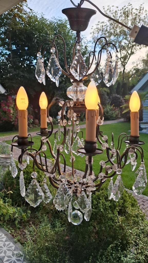 Antieke Franse Kroonluchter met Kristallen, Antiek en Kunst, Antiek | Lampen, Ophalen of Verzenden