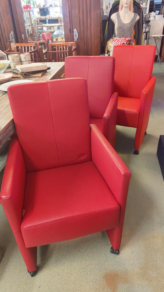 Vier rood lederen eetkamerstoelen met verstelbare rug, Huis en Inrichting, Stoelen, Zo goed als nieuw, Vier, Leer, Rood, Ophalen