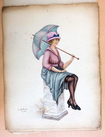 A376 H. ABAHOUNI 1921 Dame op pilaar met paraplu beschikbaar voor biedingen