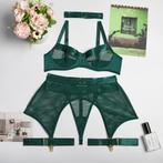 Groen doorzichtig mesh lingerie setje string bh jarretels, Kleding | Dames, Ondergoed en Lingerie, Verzenden, Groen, Setje