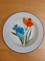 Vintage Emaille Bord Bloemmotief - Lucky Elephant, Ophalen of Verzenden