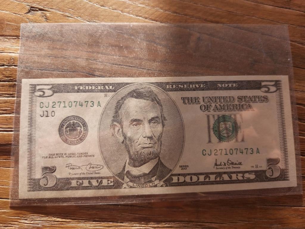 5 Dollar biljet - Serie 2001, Postzegels en Munten, Bankbiljetten | Amerika, Ophalen of Verzenden, Noord-Amerika, Los biljet