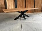 AFHAALACTIE! Oud Teak Eetkamertafel Industrieel 220cm, Ophalen, Teakhout, 50 tot 100 cm, Vijf personen of meer