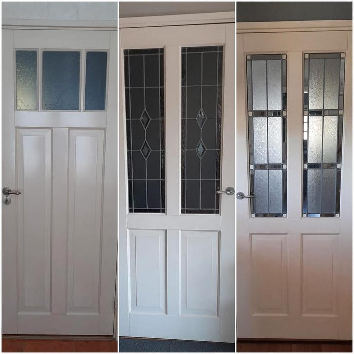 Paneeldeuren stomp met glas in lood., Doe-het-zelf en Verbouw, Deuren en Horren, Gebruikt, Binnendeur, 200 tot 215 cm, Glas, Ophalen
