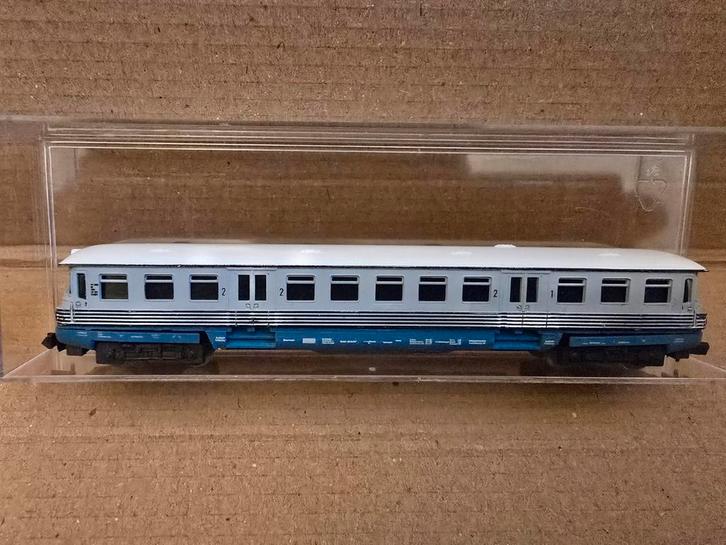 Modelspoorwagon - Blauw/Grijs - Schaal N, Hobby en Vrije tijd, Modeltreinen | N-Spoor, Zo goed als nieuw, Wagon, Gelijkstroom of Wisselstroom