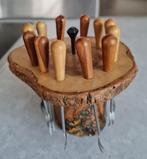 Mooie houten houder met vintage cocktailvorkjes, Ophalen of Verzenden